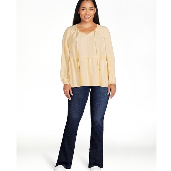 TIME AND TRUE Yellow Woven Peplum long sleeve Blouse/Top Size L (12-14) - Picture 3 of 14